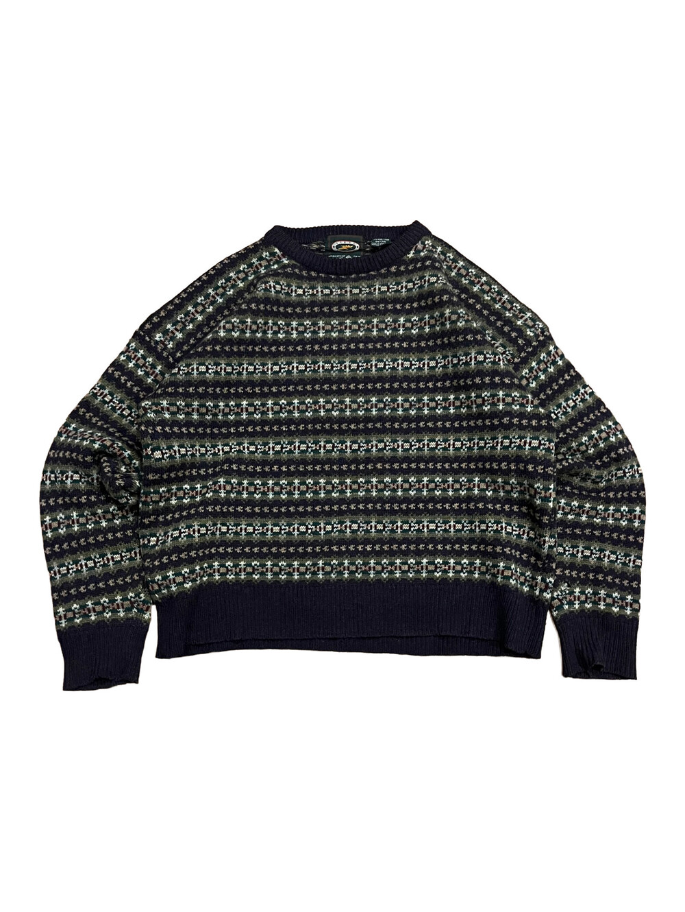 Vintage 90s Wool Crewneck Sweater Geometric Cropped Fit Knit Sz Large